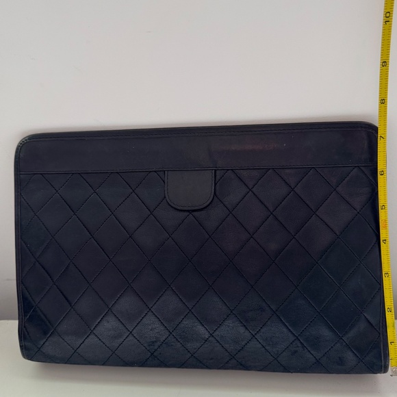 Auth CHANEL Matelasse Clutch Bag Lambskin Black Quilted Coco Mark CC Logo - Picture 3 of 14